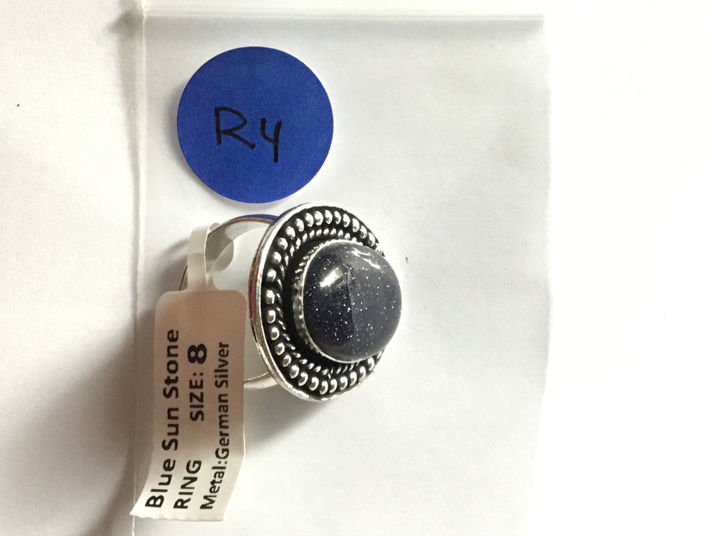 Blue Sun Stone Ring | German Silver | size 8
