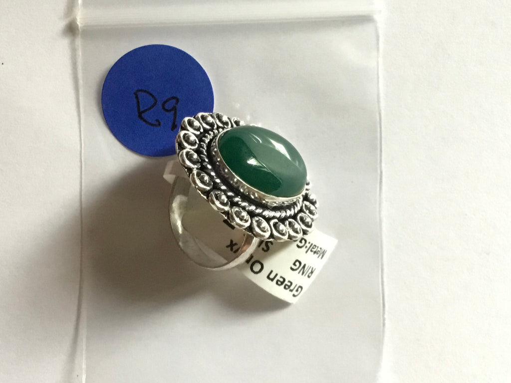 Green Onyx Ring | German Silver | size 7