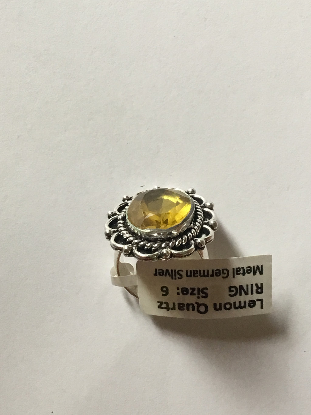 Lemon Quartz Ring | German Silver | Size 6