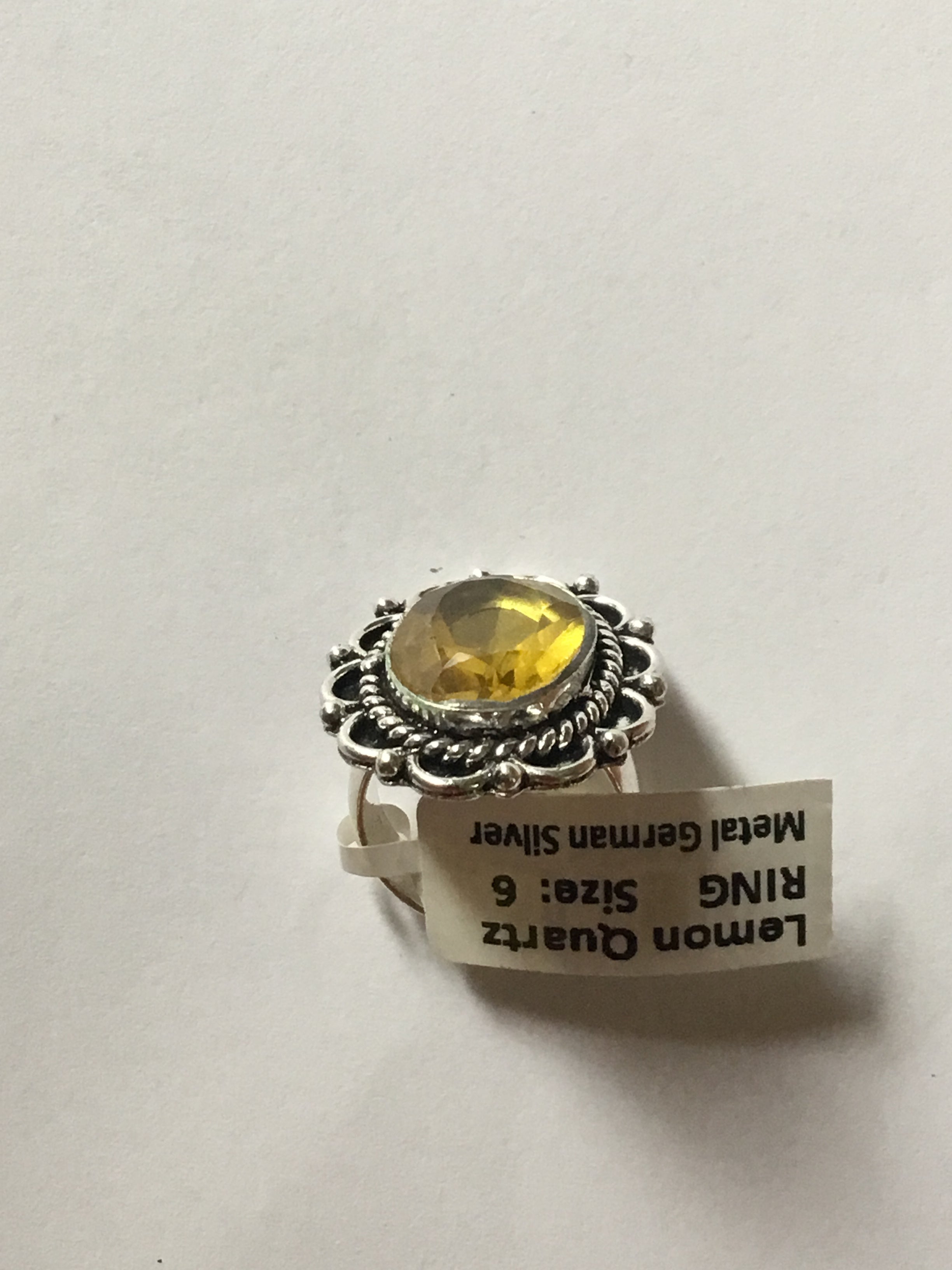 Lemon Quartz Ring | German Silver | Size 6