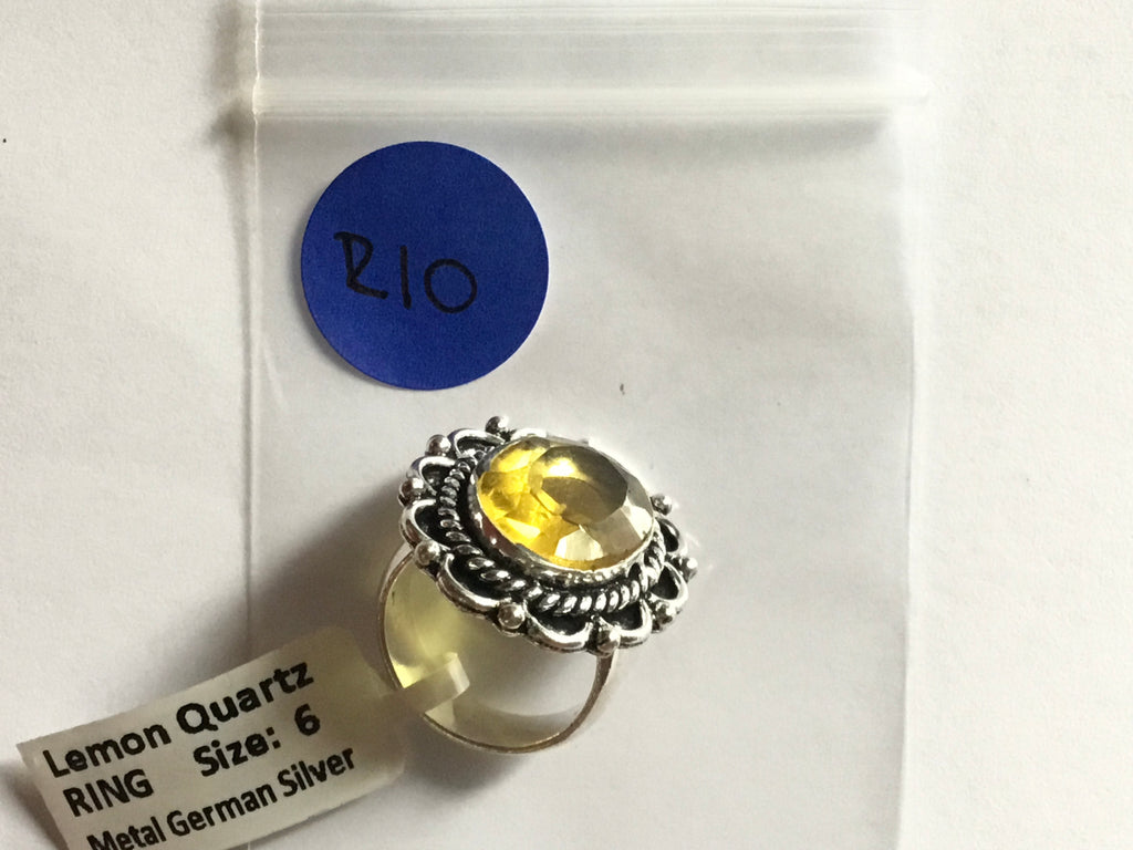 Lemon Quartz Ring | German Silver | Size 6