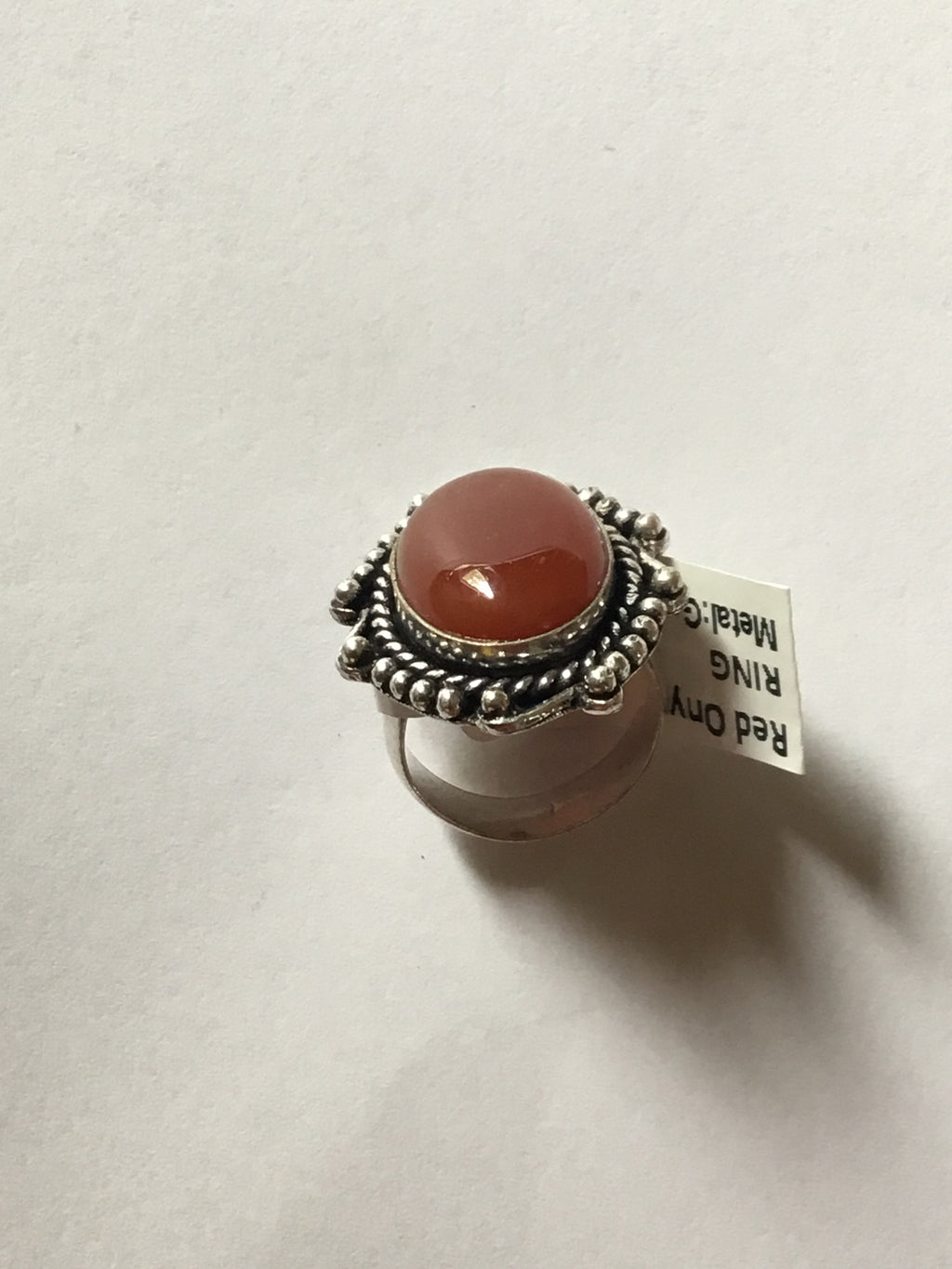 Red Onyx Ring | German Silver | Size 6 | Design A