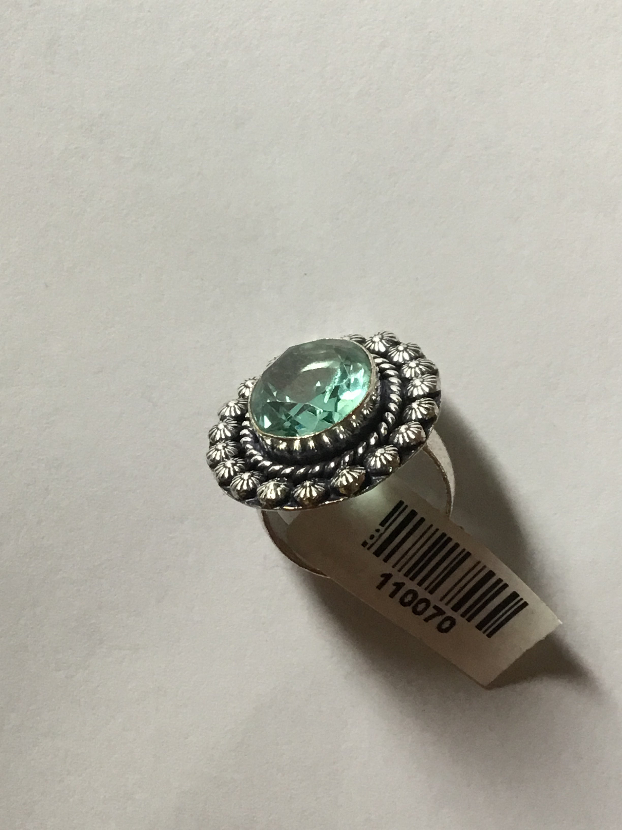 Aqua Quartz Ring | German Silver | Size 7