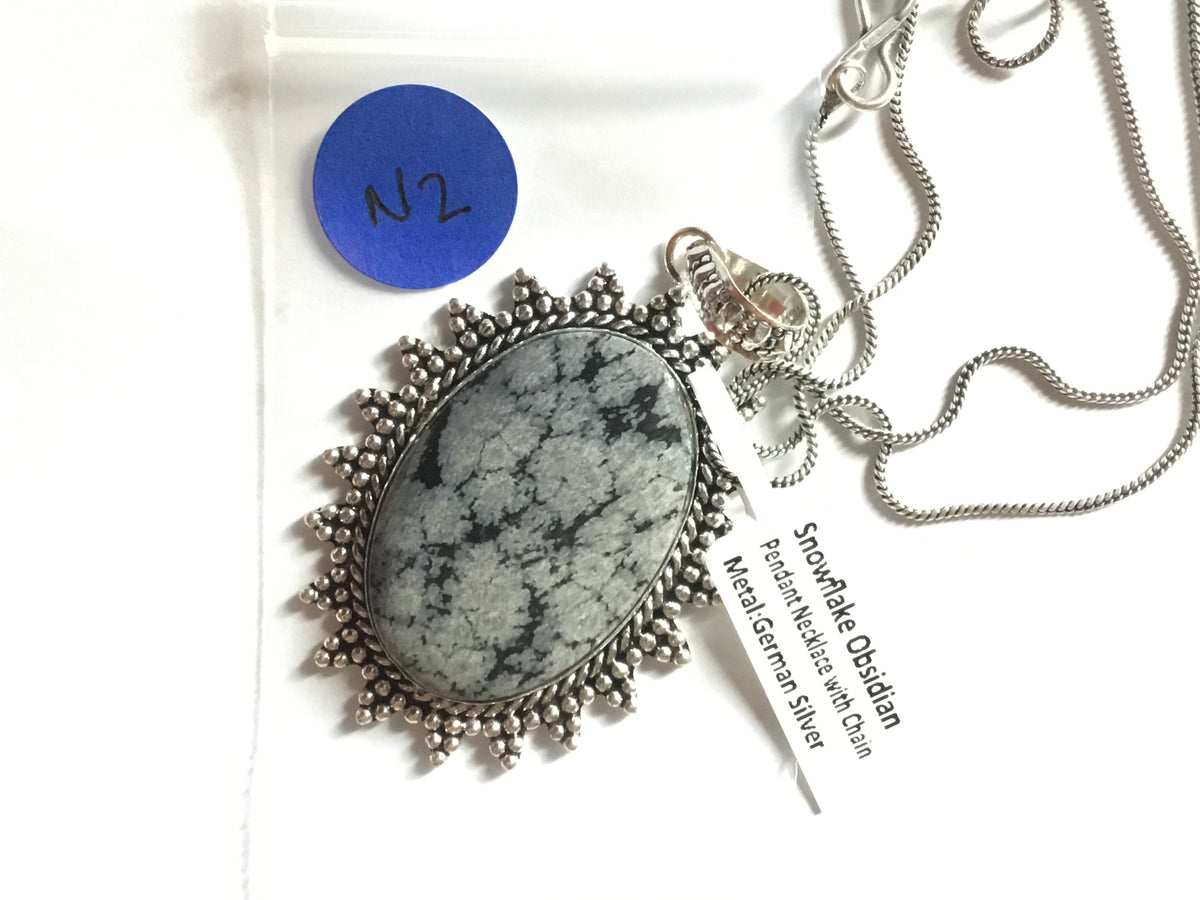 Snowflake Obsidian Pendant with Chain | German Silver