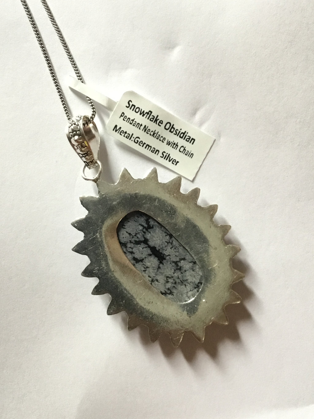 Snowflake Obsidian Pendant with Chain | German Silver