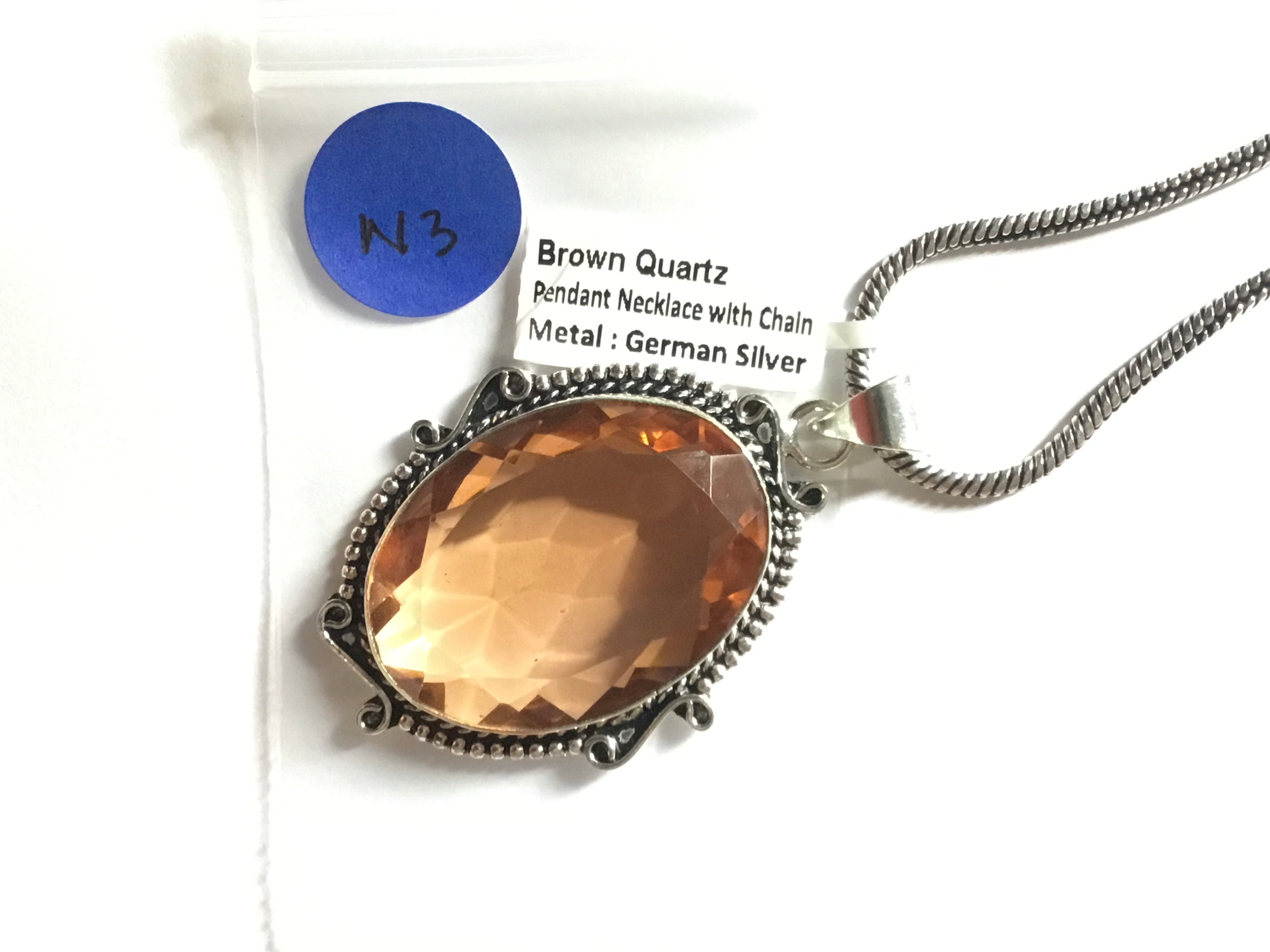 Brown Quartz Pendant with Chain | German Silver