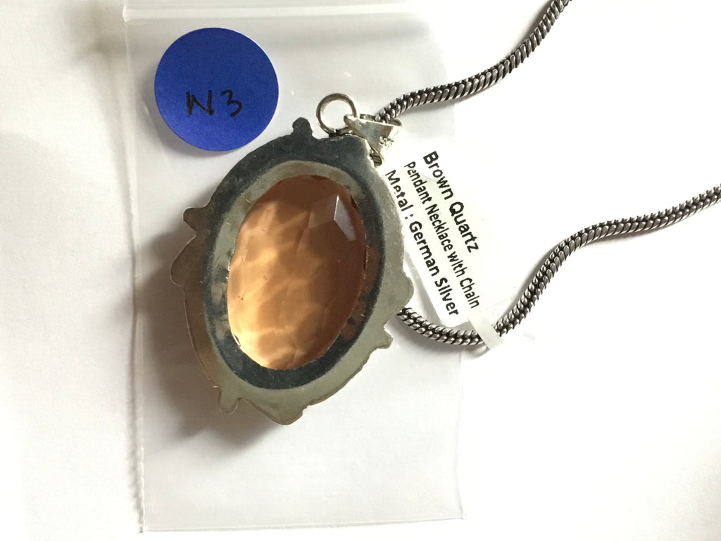 Brown Quartz Pendant with Chain | German Silver