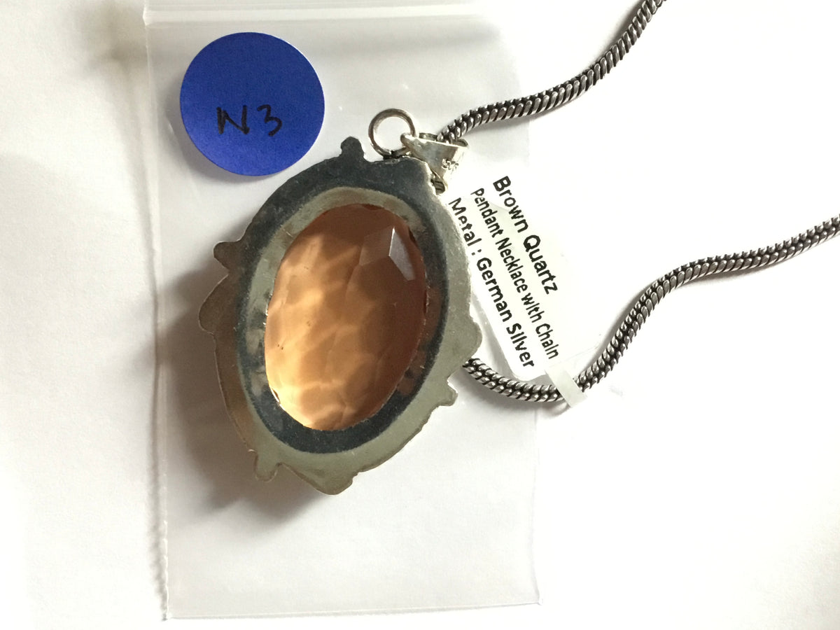 Brown Quartz Pendant with Chain | German Silver