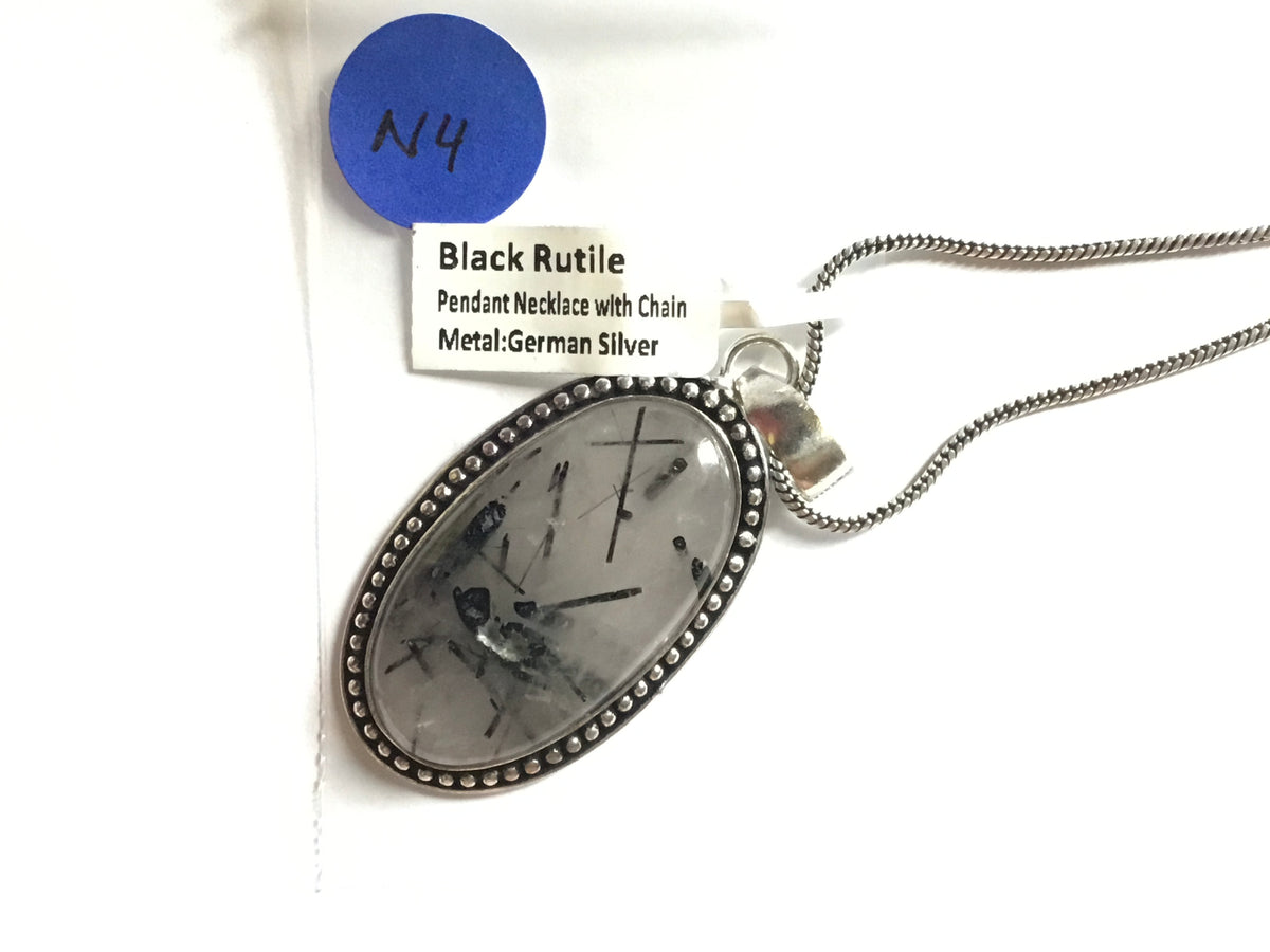 Black Rutile Pendant with Chain | German Silver