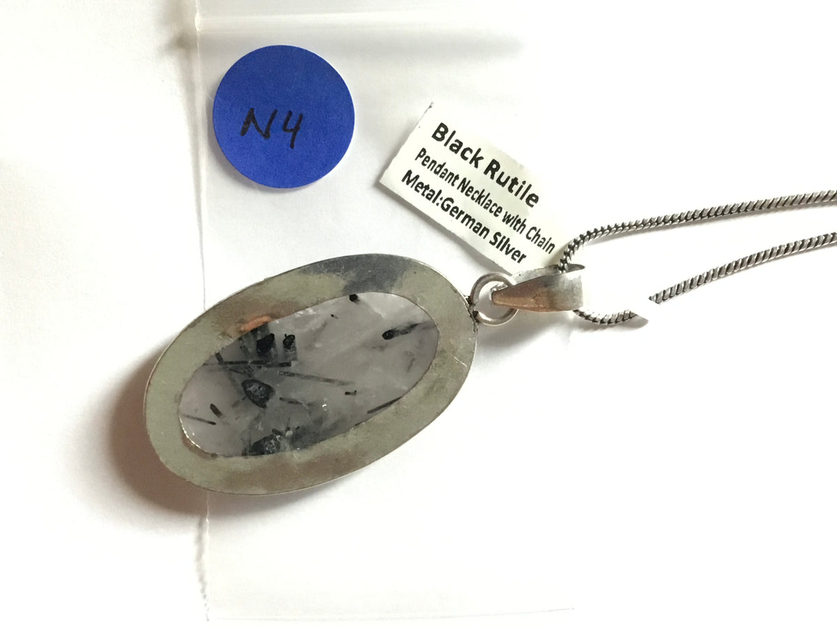 Black Rutile Pendant with Chain | German Silver