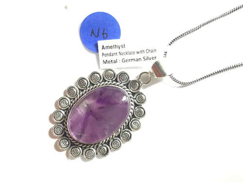 Amethyst Pendant with Chain | German Silver