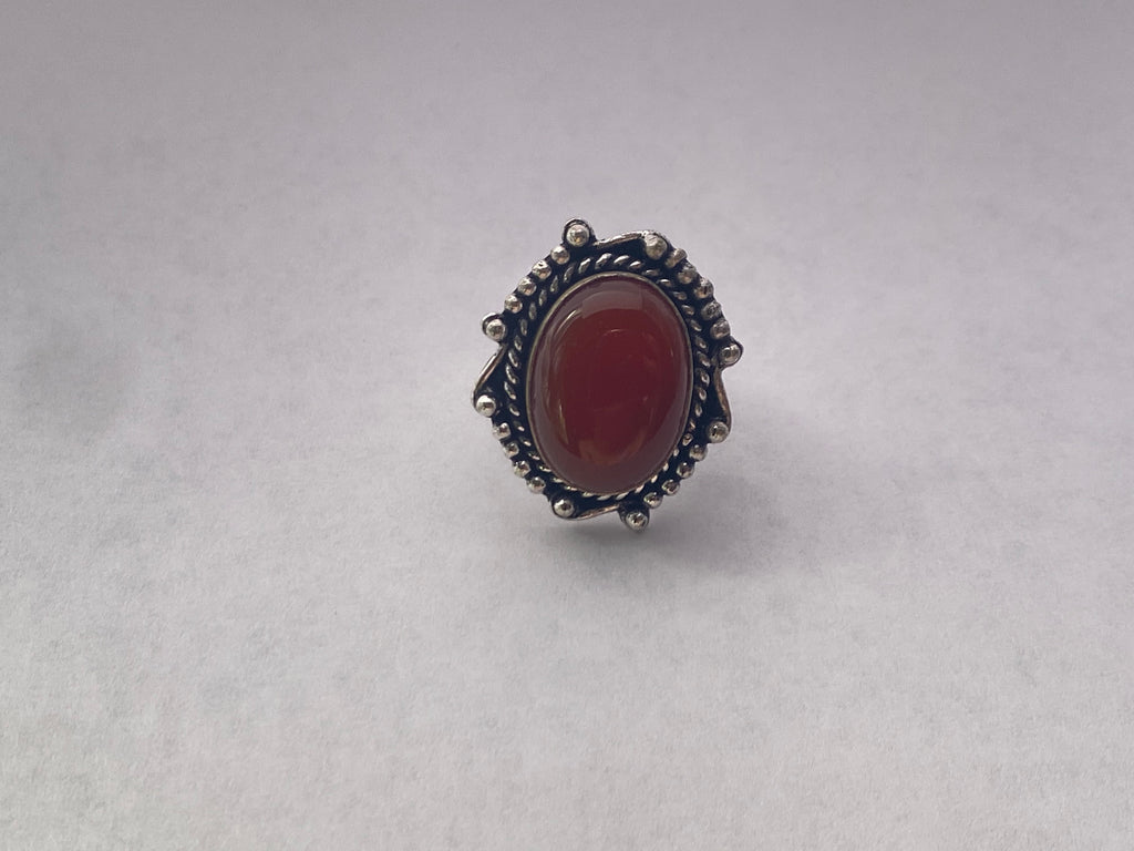 Red Onyx Ring | German Silver | size 6