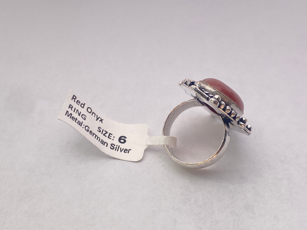 Red Onyx Ring | German Silver | size 6