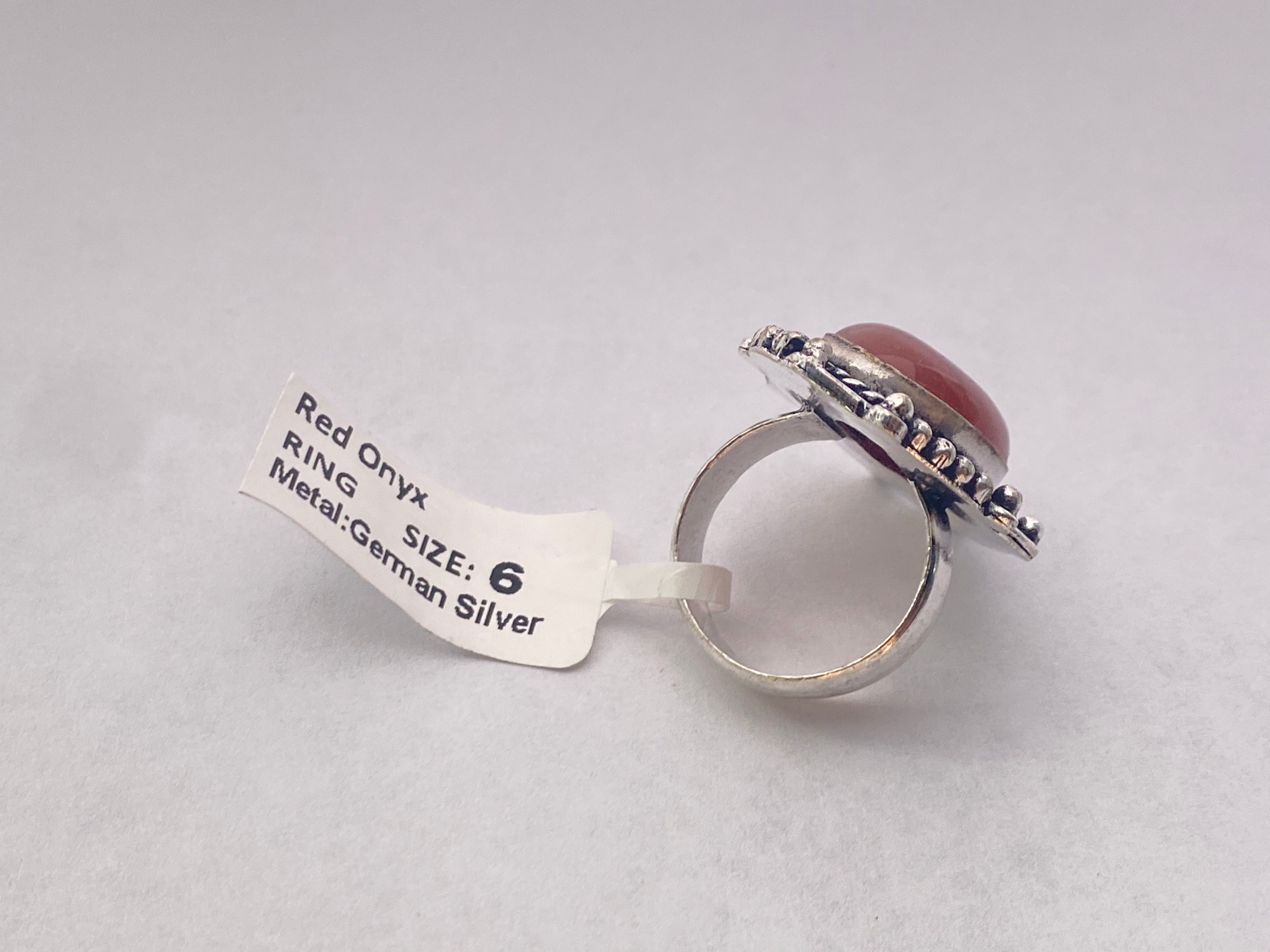 Red Onyx Ring | German Silver | size 6