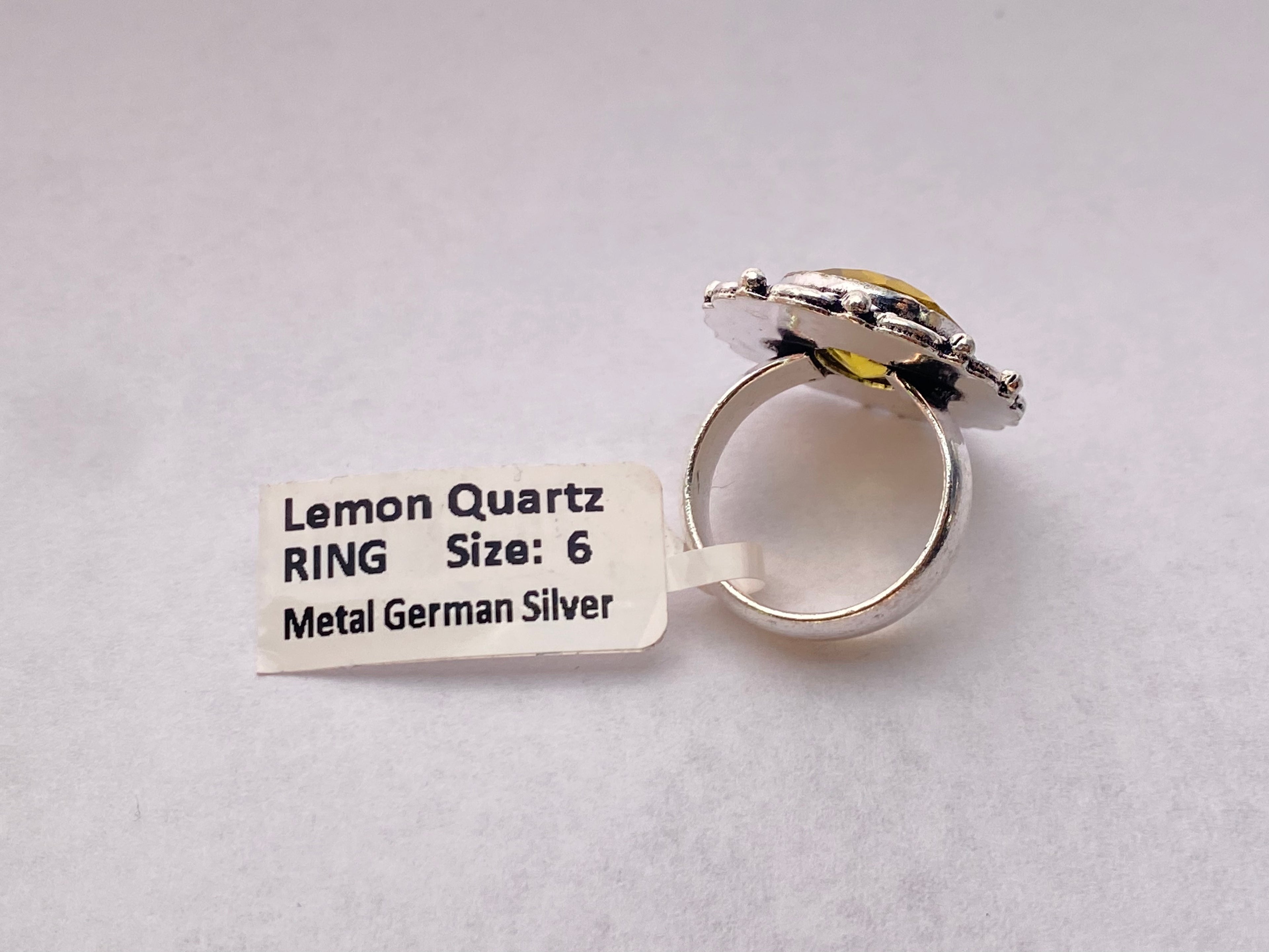 Lemon Quartz Ring | German Silver | size 6