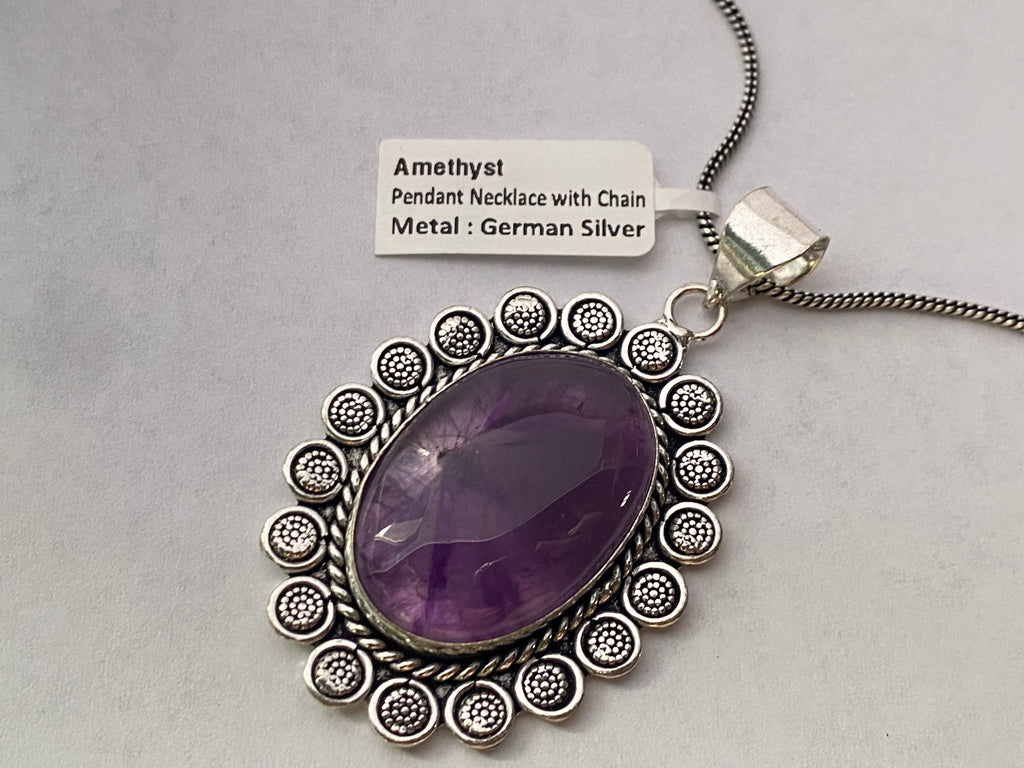 Amethyst Pendant with Chain | German Silver