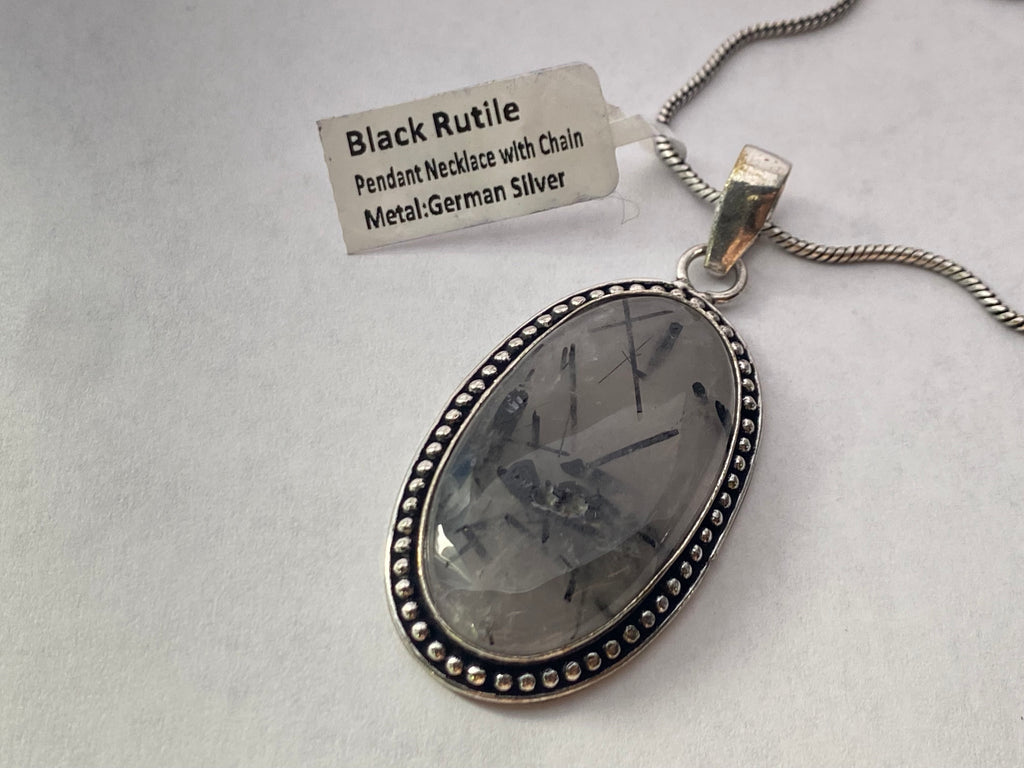 Black Rutile Pendant with Chain | German Silver