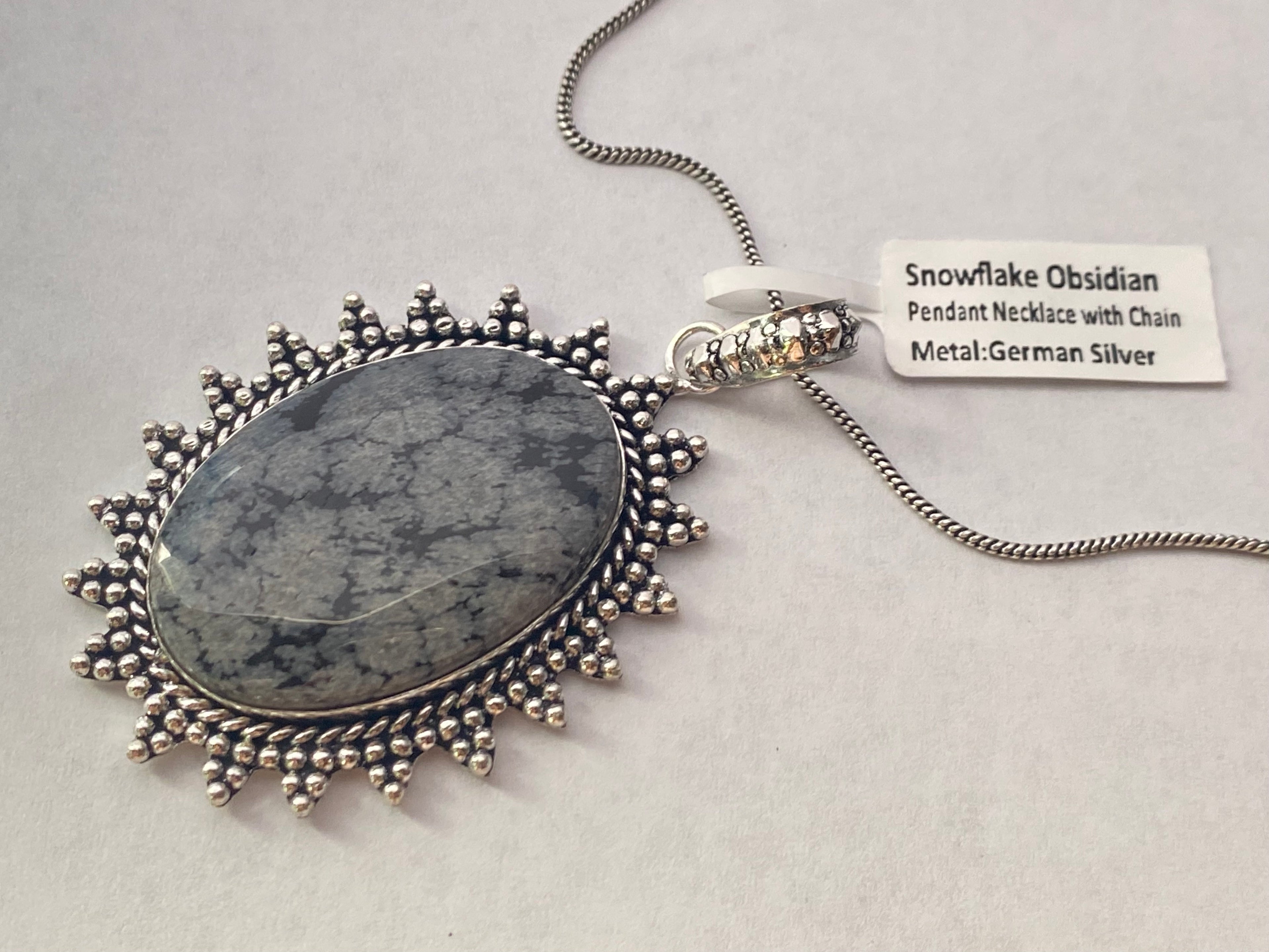 Snowflake Obsidian Pendant with Chain | German Silver