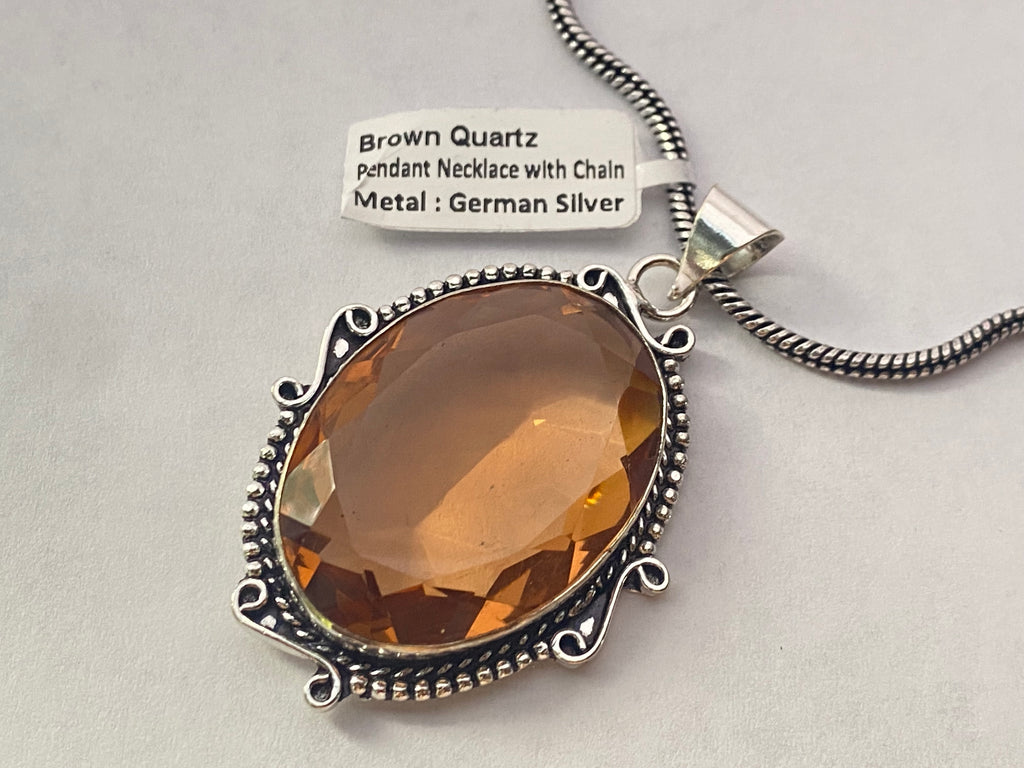 Brown Quartz Pendant with Chain | German Silver