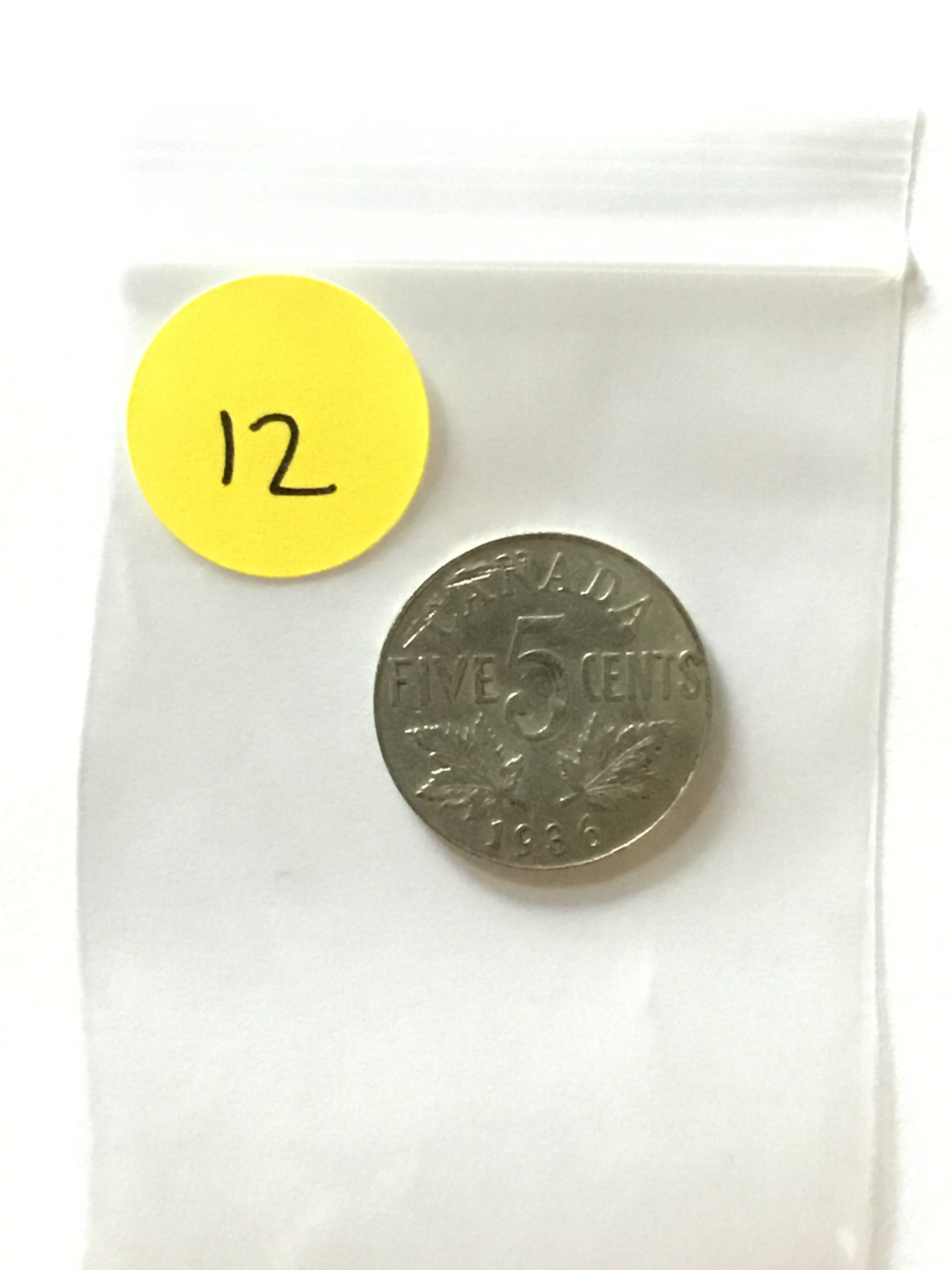 1936 Canada 5 cents nickel coin reverse, LVC-012