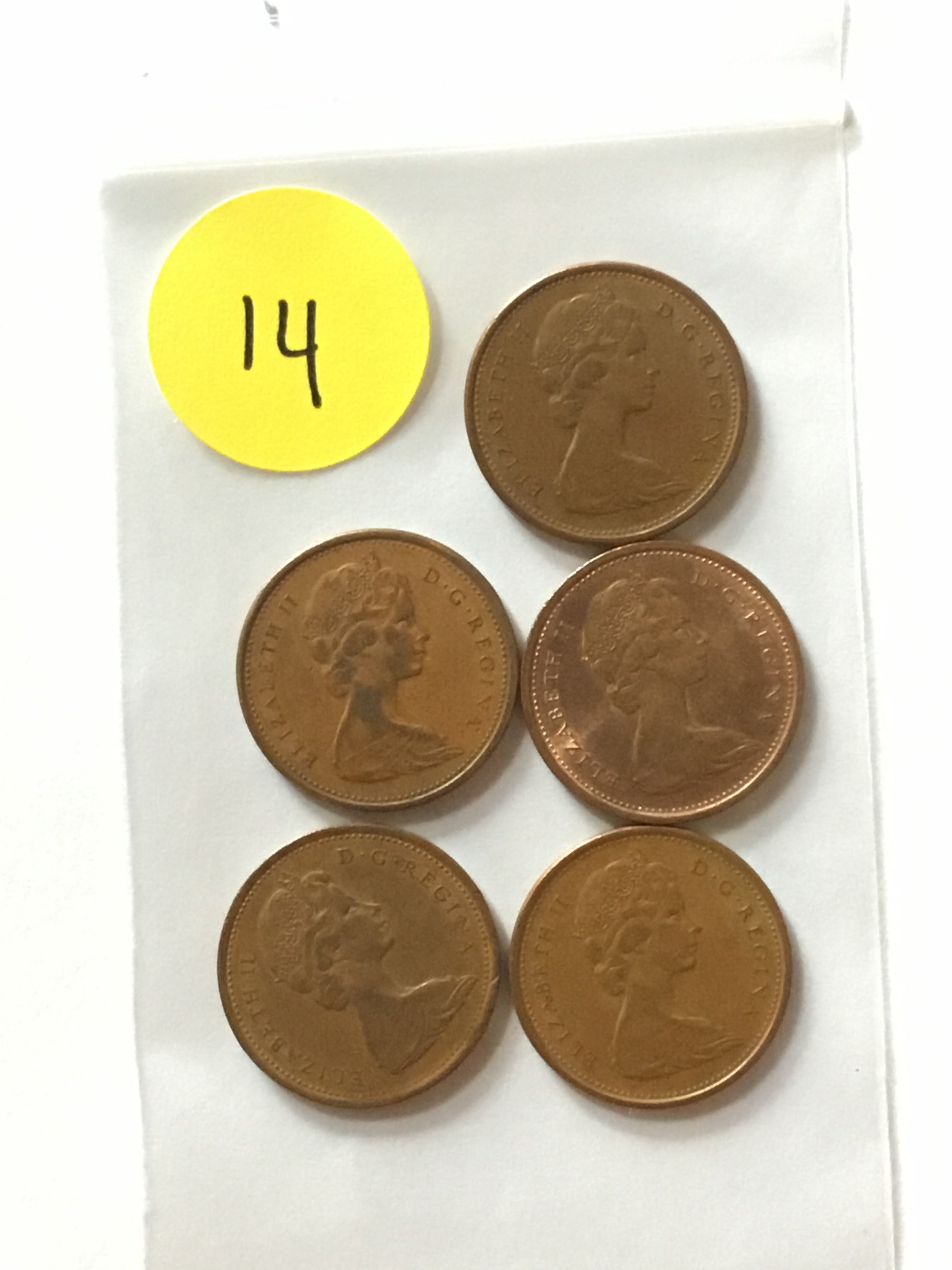 Five 1967 Canada Centennial dove cents, reverse, LVC-014 Lot B
