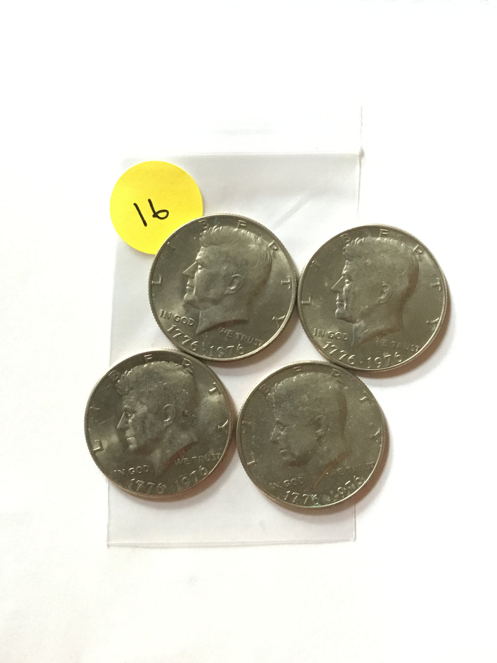 Four 1776-1976 Kennedy Bicentennial half dollars, obverse, LVC-016 Lot A